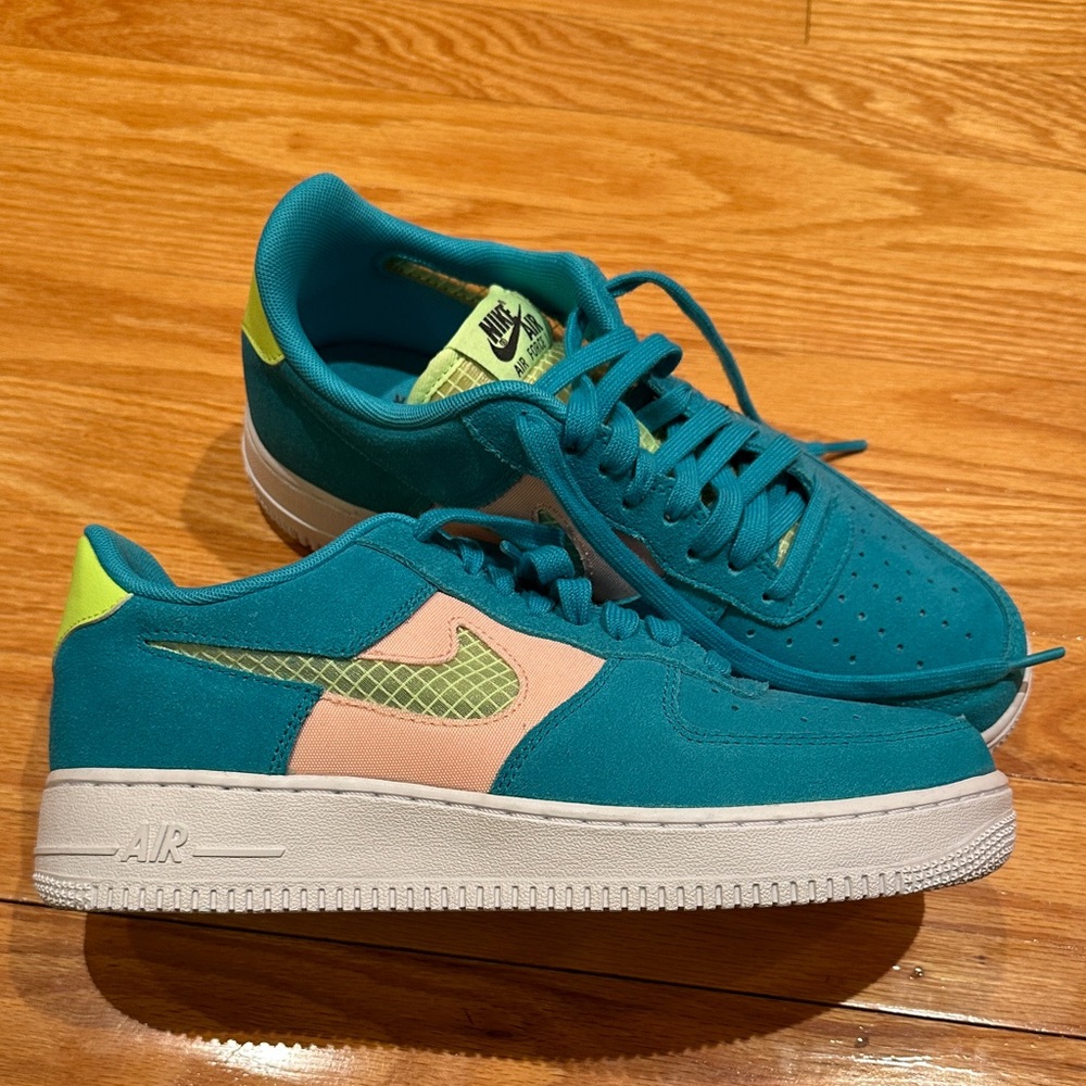Nike mens Turquoise and Lime Sneakers Air Force sneakers